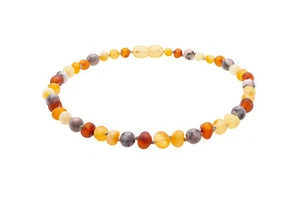 Collar ámbar báltico hecho con jaspe múltiple y gris sin pulir - Imagen 1 de 7