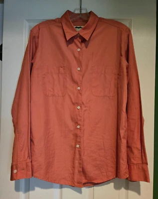 Camisa Eddie Bauer Manga Larga Mujer M Coral 100% Algodón Bolsillos Abotonados en el Pecho Foto 1 de 4