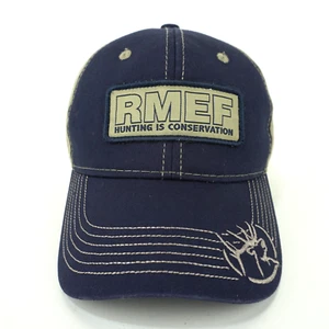 Rocky Mountain Elk Foundation Sponsor Adult Baseball Cap Hat Blue Tan Adj - Picture 1 of 8