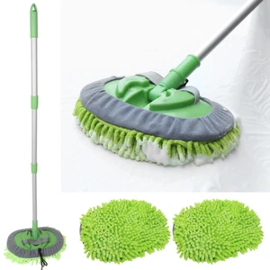 Microfiber Mop Wash Kit Telescopic Car Cleaning Brush large w/ 3 Replacent Head - Picture 1 of 15