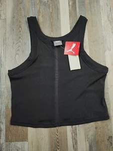 NEW Puma Womens Size XL Tight Fit EXHALE Ribbed Crop Tank Top Black Mesh $50 - Picture 1 of 11
