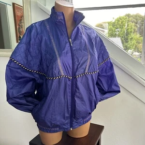 Vintage 80er Windbreaker Trainingsjacke - Just For Petites Small - Lila Gold Stepp - Bild 1 von 21