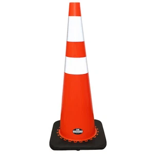 36" RK Orange Safety PVC Traffic Cone, Black Base with Two Reflective Collars - Picture 1 of 4