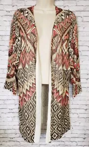 Chico's 3 Womens XL Open Front Cardigan Sweater Longline Aztec Western Boho - Picture 1 of 15