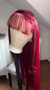 red hair hair with fringe straight brazilian 100% human hair lace wig - Picture 1 of 3