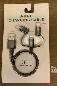 🌍 Vivitar 3 In 1 Charging Cable 3 Ft Cable Length,Black,Distressed Box,New ‼️ - Picture 1 of 2