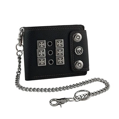 Nuevo Cartera Monedero Portatarjetas de Cuero Negro para Hombres con Cadena Motociclista Punk Foto 1 de 4