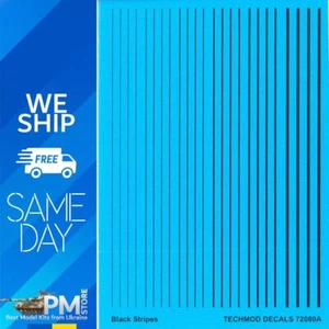 Techmod 72080 1/72 schwarze Streifen in verschiedenen Größen Wet Decal WWII - Bild 1 von 4