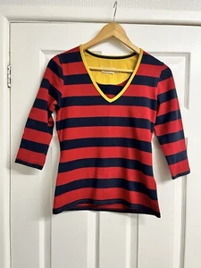 Joules Red Navy Stripe 3/4 Sleeve T-shirt Top Size 12 - Picture 1 of 6
