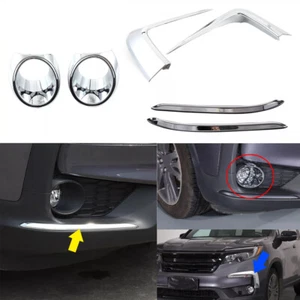 6*Chrome Front Bumper Corner Fog Lamp Light Cover Trim For Honda Pilot 2019-2022 - Picture 1 of 13