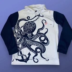 Octopus Kraken Pull-over Hoodie Adult L Black White Retro Graphic Coastal Surf - Picture 1 of 5