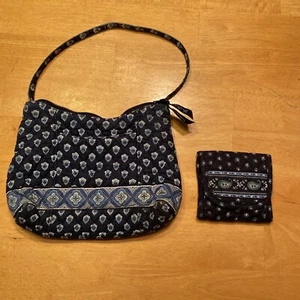 Vera Bradley Blue Paisley Design Small Bag Purse Hand Bag + Wallet - GUC - Picture 1 of 12