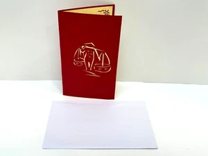 TARJETA DE FELICITACIÓN EMERGENTE HECHA A MANO "Vietnam" roja/beige 7" de alto x 4,25" de ancho - Imagen 1 de 6