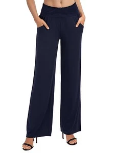Women's Casual Solid Wide Leg Pants Straight High Waist Stretch Pants NEW - Picture 1 of 14