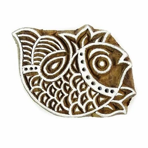 Fish Stamp 6.7cm x 5cm Indian Hand Carved Wooden Printing Block (Right Facing) - Picture 1 of 2