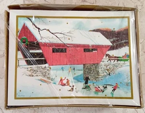 Burgoyne Vintage Weihnachtsfeiertag Grußkarten 20 überdachte Brücke USA Kmart Neu aus altem Lagerbestand - Bild 1 von 3