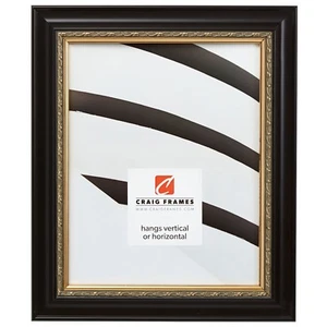 Craig Frames Ruskin, Ornate Black and Gold Wood Picture Frame - Picture 1 of 10