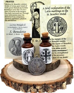 Saint St Benedict Medal Necklace Pendant Oil Holy water Crucifix Cross Exorcism - Picture 1 of 11