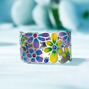 935 Silver With Simulated 0.69 TCW Ruby Sapphire Multicolor Enamel Women's Ring - Picture 1 of 8