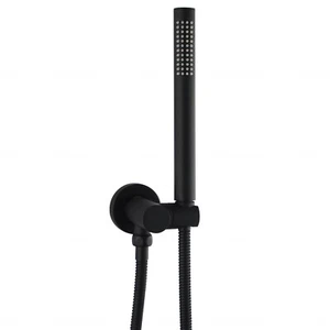 Black Round Brass Handheld Shower Head Set Wall Holder with Inlet Connector - Picture 1 of 8