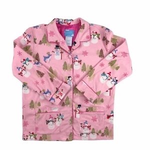 Nick & Nora Girls Size L 12 Snowman Flannel Pajama Top Pink PJ Top Winter Whimsy - Picture 1 of 10