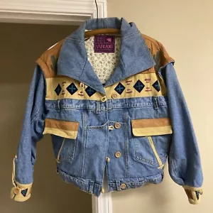 Vintage Vukani Native American Denim Leather & Jacket Western Small Made In USA - Picture 1 of 13