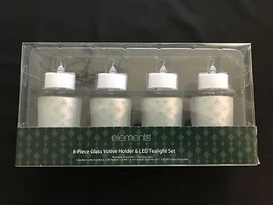 LED Tealight Set 8-Piece Glass Votive Holder & - Picture 1 of 3