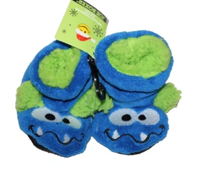 Joe Boxer Infant Toddler Blue Green Monster F Fur Sherpa Bootie Slippers Boots - Picture 1 of 5