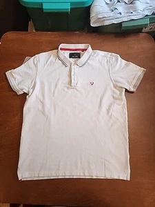 Allen Solly Men’s LARGE S/S White w/ Gray Trim Red Logo Polo Shirt EUC. GB24 - Picture 1 of 10