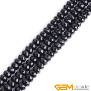 Faceted Black Agate Onyx Gemstone Rondelle Heishi Spacer Jewellery Beads 15" UK - Picture 1 of 70