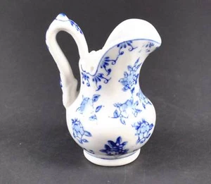 Vintage Pitcher Jar Blue White Flower Hand Painted About 4" Not For Food - Picture 1 of 1