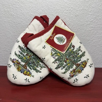 Spode Árbol de Navidad Horno Mitones Par Vacaciones Cocina Decoración Acolchado Nuevo con Etiquetas Foto 1 de 4