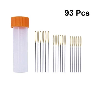  90 Stücke Großes Loch Stumpfe Nadeln Stahlgarn Stricknadeln Golden Tail - Bild 1 von 4
