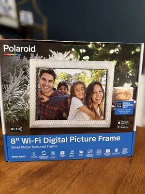 NEW Polaroid 8" Wi-Fi Digital Silver Metal Textured Picture Frame PDWX-800NT - Image 1 of 4