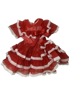 Vintage Mädchen 4T Kreis Kleid Small World Rüschen rot Spitze Festzug - Bild 1 von 8