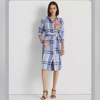 LAUREN Ralph Lauren Floral & Plaid Linen Shirtdress Size 2 - Image 1 of 4