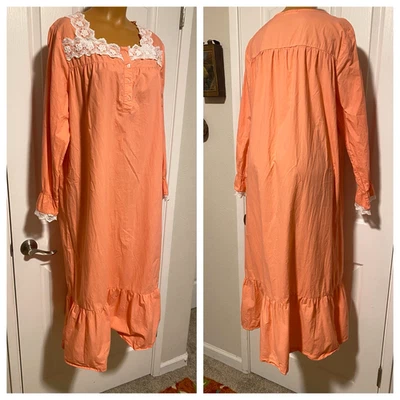 CAMISÓN EKOUAER NARANJA CON ENCAJE 100% ALGODÓN PRADERA TALLA M Foto 1 de 4