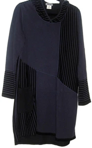 IRIDIUM Lagenlook blau-schwarz Streifen Kapuze Tunika Tasche Pima Baumwolle Strick M Peru - Bild 1 von 7