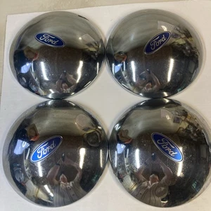 4 Pc 1940's 1950's Ford Mercury Baby Moon Dog Dish Hub Caps W/Blue Oval Logo - Bild 1 von 9