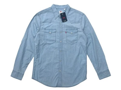 Levis Red Tab Mens Light Blue Wash Standard Fit Western Chambray Shirt - Image 1 of 4