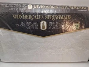 Vintage Springmaid Wondercale King Flat Sheet White Embroidered New Old Stock - Picture 1 of 8