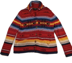 Vintage Pendleton Cardigan womens L Petite Southwestern Sweater Aztec Cotton - Picture 1 of 9