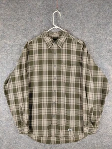 VTG Calvin Klein Button-up Mens XL Longsleeve Green Tan Plaid 24x30 TINY HOLE - Picture 1 of 13