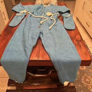 Vintage 60er 60er Häschen Schlafanzug Fleece süß warm sexy blau mit Stiefeletten Erwachsene groß - Bild 1 von 12