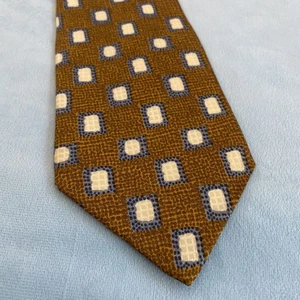 Nino Ferrelli Italian Vtg Silk Tie Gold Boxes Blue Cream Retro Geometric 4"x61" - Picture 1 of 18