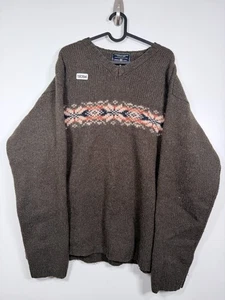 American Eagle Herren V-Ausschnitt Grobstrick Shetland Wolle Pullover graubraun Gr. XL - Bild 1 von 7