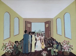 Alverta Vesey African American Florida Folk Artist Oil Painting Church Wedding - Picture 1 of 4