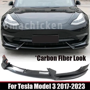 For Tesla Model 3 2017-2023 V Style Front Bumper Lip Splitter Carbon Fiber Look - Picture 1 of 11