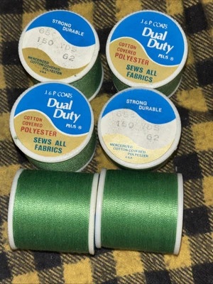 6 Lot New J&P Coats Dual Duty Thread #62 Emerald Sews All Fabrics 150 Yd Ea - Image 1 of 4