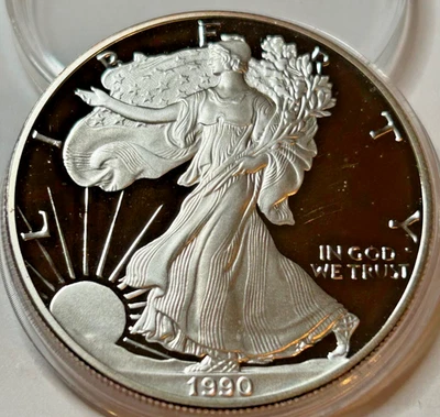 1990 S  American Eagle Silver Coin Ungraded in Plastic Holder, Beautiful Toning - Image 1 of 4